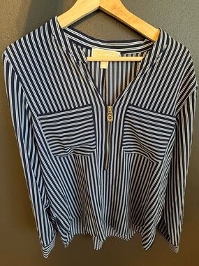 Michael Kors Navy & White Striped blouse XL